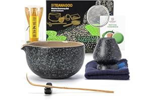 TEANAGOO Matcha Whisk Set Black,7 Pcs Matcha Set,Matcha Kit for Ceremony,Tradition Tea Set for Making Breakfast/Latte,Matcha Whisk Set with Bowl(Chawan)/Whisk and Holder,Gift for Family/Friend