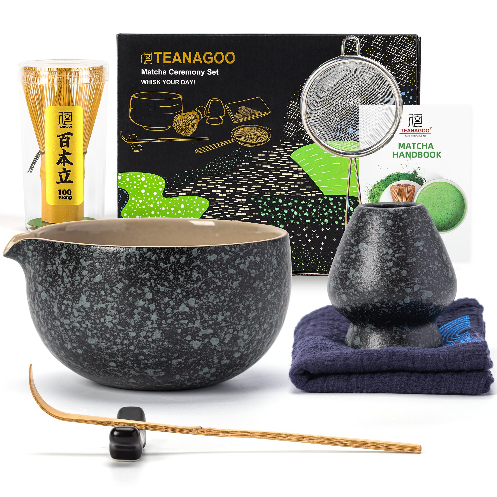 TEANAGOO Matcha Set | Matcha Tee Set | Matcha Schale |matcha zubehör set|Matcha Schüssel mit Ausgießer Bambus Matcha Besen-7 Stück MatchaTea Sets für Matcha-Liebhaber,N17, Anthrazitgrau