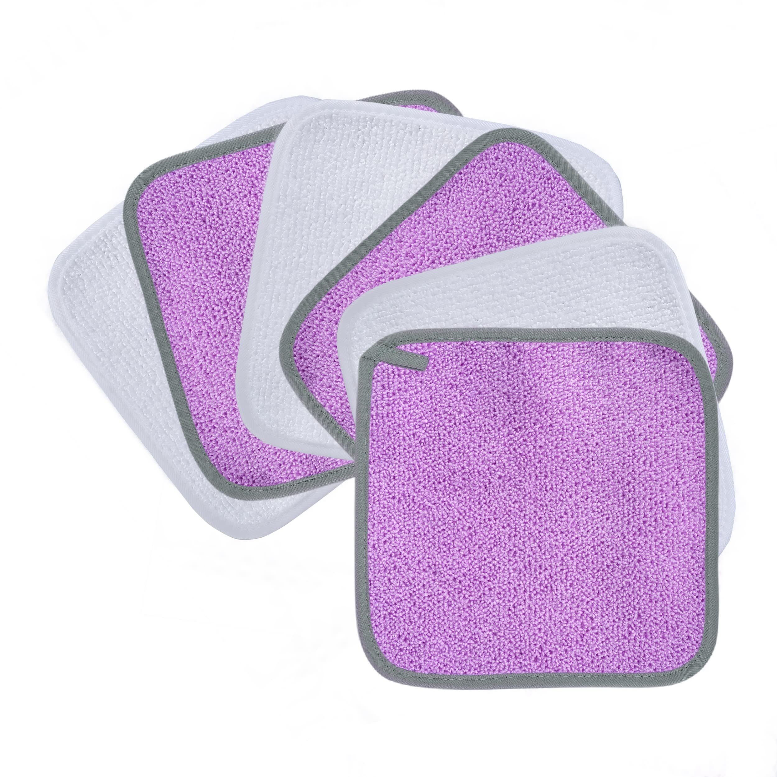 Polyte Premium Hypoallergenic Chemical Free Microfibre Makeup Remover and Facial Cleansing Cloth 6 Pack (20x20 cm, Purple/White)
