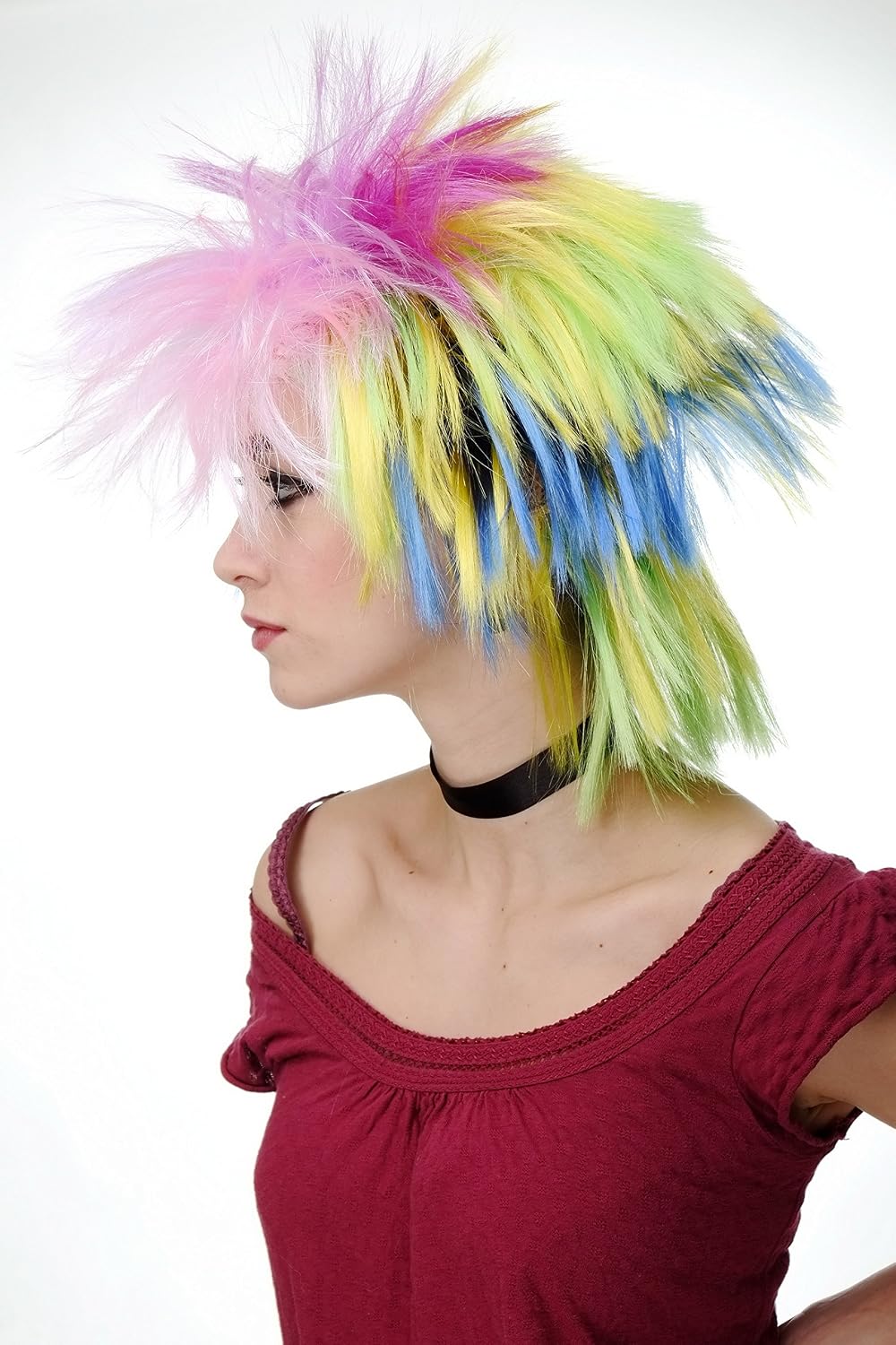 WIG ME UP - Party/Fancy Dress/Halloween Wig spikey wild coloured hair 80ies Wave Glam RJ041, Colour (Pc28-50-51-2b-15-3), **Adult** - Image 4
