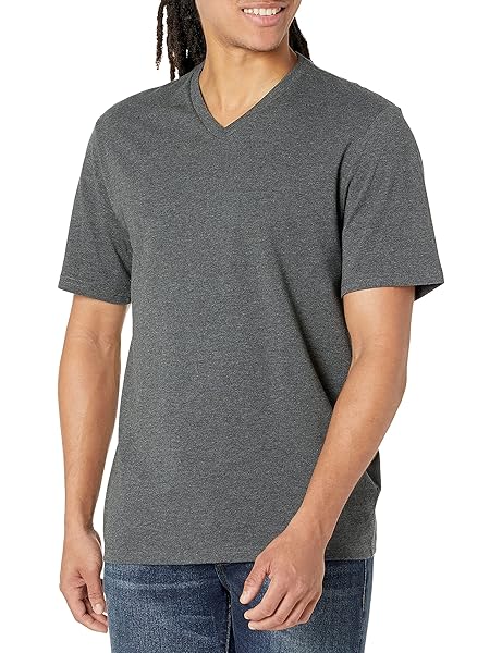 AMAZON ESSENTIALS 100% COTTON T SHIRTS FOR MEN, REGULAR-FIT SHORT-SLEEVE V-NECK, PACK OF 2, AVAILABLE IN BIG & TALL, CHARCOAL HEATHER, 6X-LARGE BIG TALL