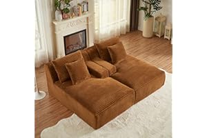 HZANHY Oversized Double Chaise Lounges Indoor, 78" Upholstered Boneless Cloud Stupendous Oversized Chaise Lounge Couch Luxury Sofa Bed Deep Seat, Corduroy Lounge Chair,2 Pieces Orange
