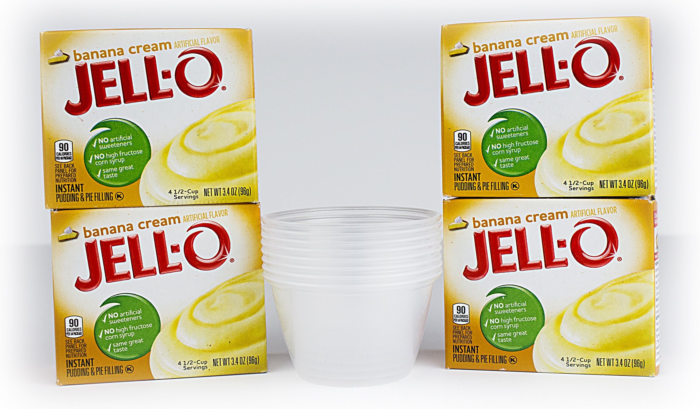 Bundle:Jello Pudding with FREE serving cups (Banana Creme, 4-Pack)