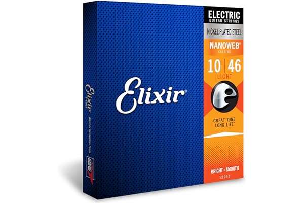Elixir Strings, Electric Guitar Strings, Nickel Plated Steel with NANOWEB Coating, Longest-Lasting Bright Tone with Comfortable Feel, 6 String Set, Light 10-46