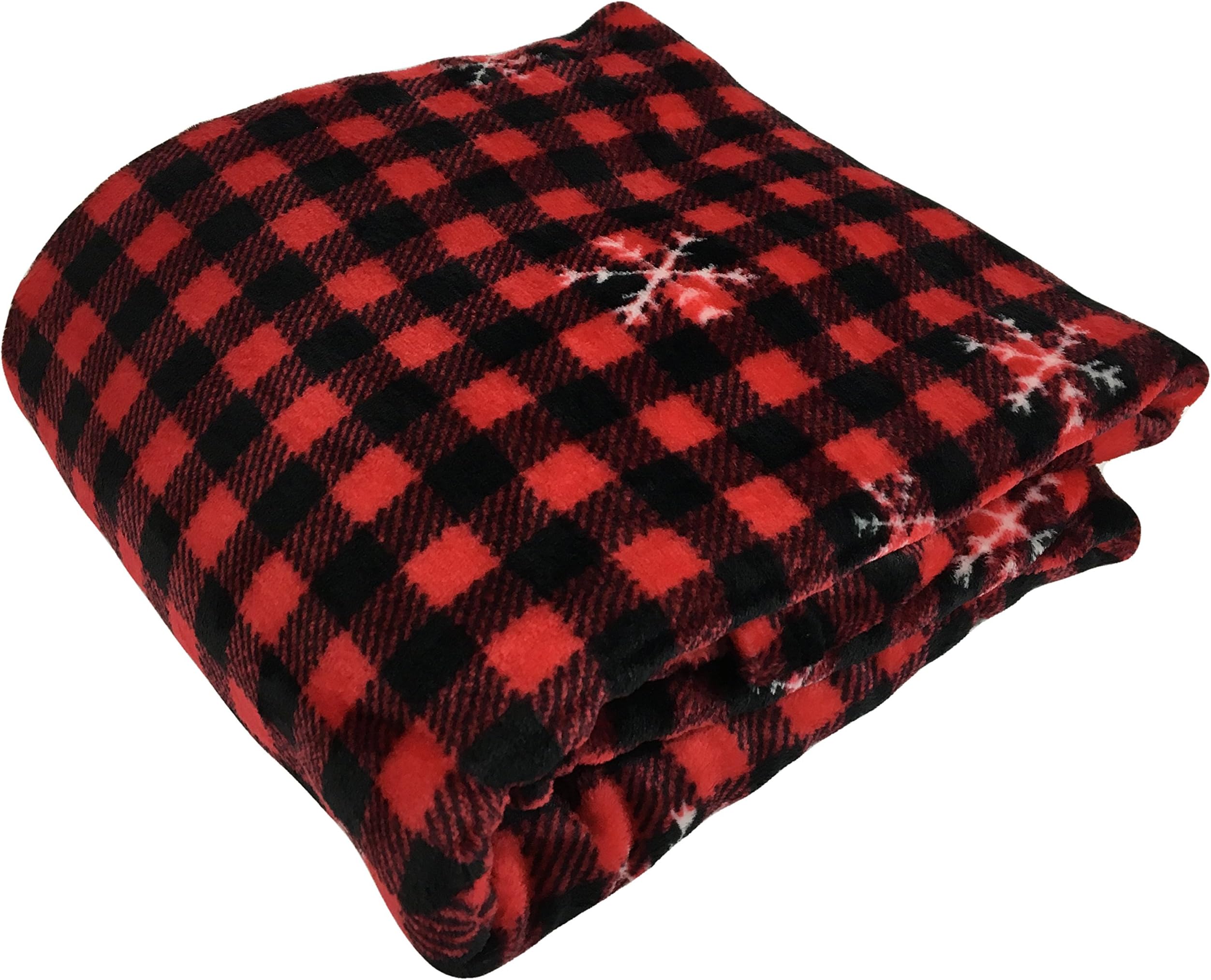Morgan Home Winter Lodge Velvet Plush Throw Blanket Buffalo Check Snowflakes 50-inch x 60-inch Fashions