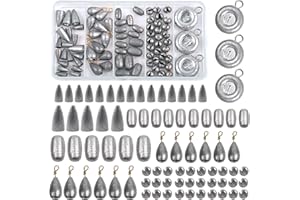 JOGFFDE Fishing Weight Sinkers Kit, 81pcs Assorted Drop Bass Sinkers Split Shot Sinkers Coin Weights Saltwater Casting Fishing Sinkers Set with Tackle Box