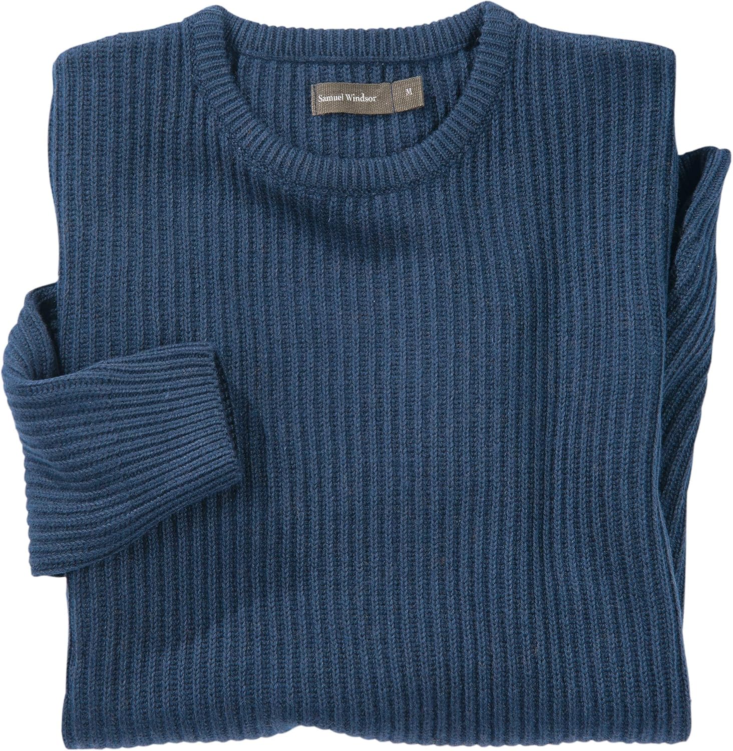 Samuel Windsor Men's Ribbed Crew Neck Jumper Navy Amazon.co.uk Clothing