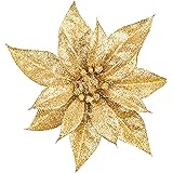 MOONET 12 Pcs Christmas Tree Decor Flowers Shining Artificial Flowers, Glitter Powder Flowers with Clips Ornaments for Christ