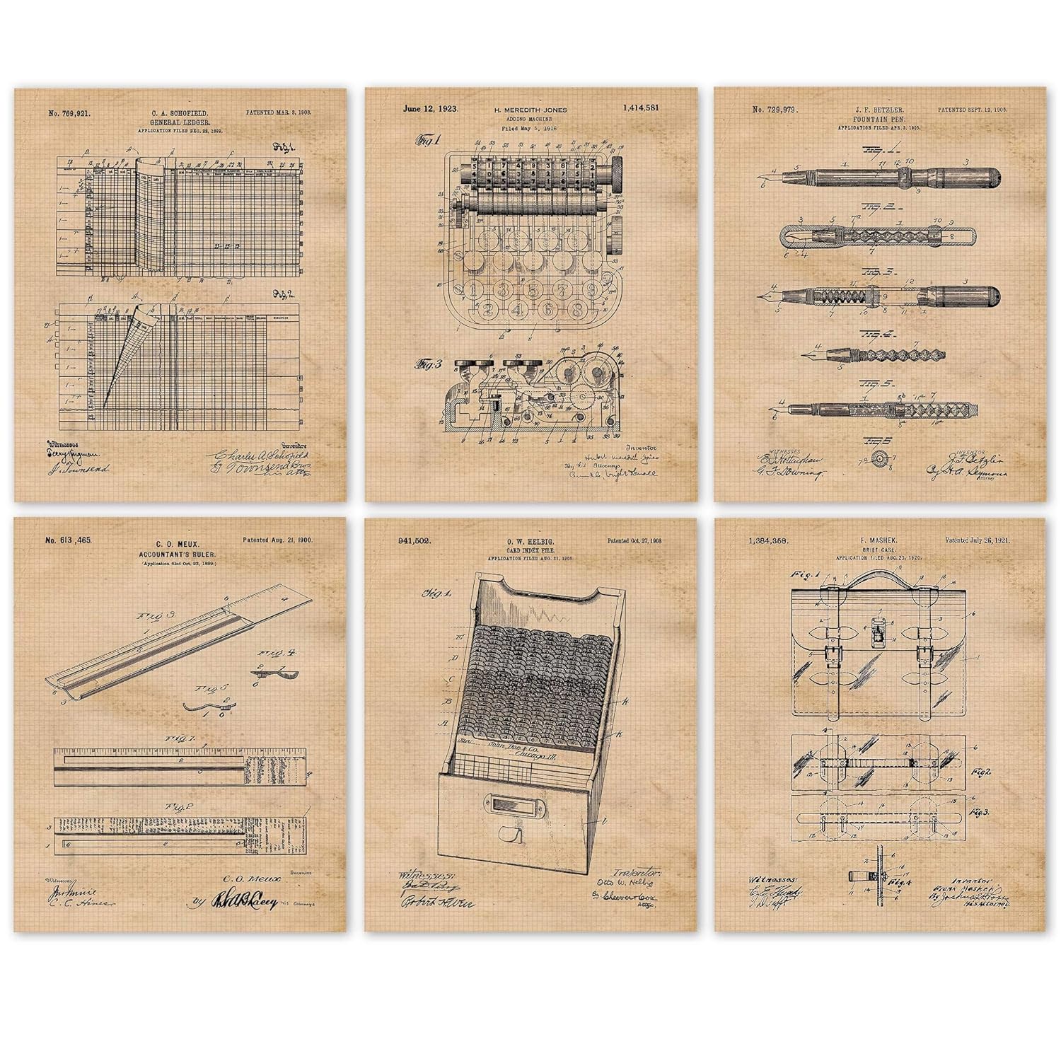 Vintage Accountant Patent Poster Prints, Set of 6 (8x10) Unframed Photos, Wall Art Decor Accounting Gifts Under 20 for Home, Office, Garage, Man Cave, College Student, Teacher, School & Math Fan