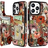 Lotadilo for iPhone 15 Pro Max Wallet Case with Card Holder, Designer Mushroom Flower Pattern Kickstand Magnetic Clasp Back Flip Folio Leather Phone Cases for iPhone 15 Promax for Women Men Girls
