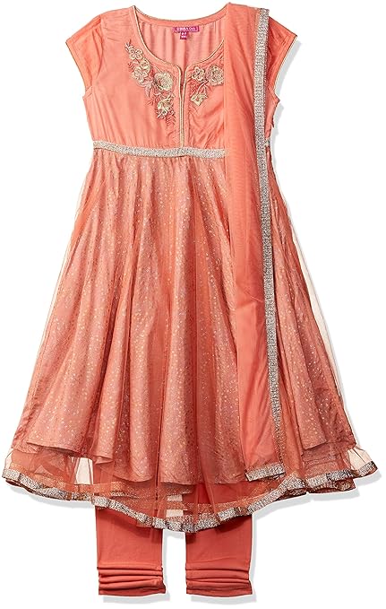 Girl's Synthetic Salwar Suit Set (121283_Peach_3)