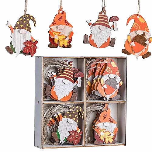 Valery Madelyn 24pcs 6cm Autumn Decorations, Wooden Hanging Tree Ornaments with Gnomes, Pendants for Harvest Fall or Halloween Home Decor