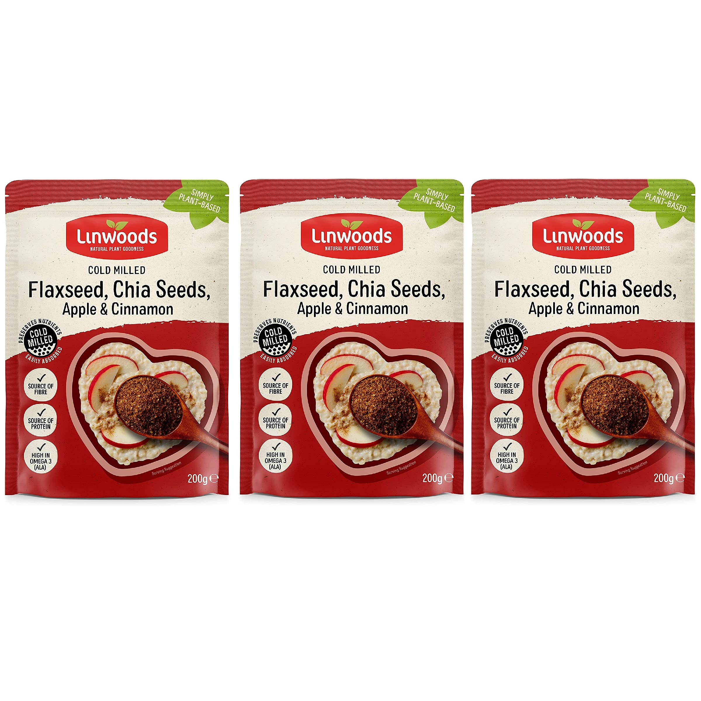 (Pack Of 3) - Milled Flaxseed, Chia, Apple & Cinnamon | LINWOODS