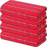 Mordimy 100% Cotton Terry Cloth Kitchen Towels, Super Soft and Absorbent Dish Towels for Drying, Checkered Designed Hand Towels for Kitchen, 16 x 26 Inches, 4 Pack, Red