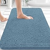 OLANLY Bathroom Rugs 30x20, Extra Soft Absorbent Chenille Bath Rugs, Rubber Backing Quick Dry, Machine Washable Bath Mats for Bathroom Floor, Tub and Shower, Home Decor Accessories, Airy Blue