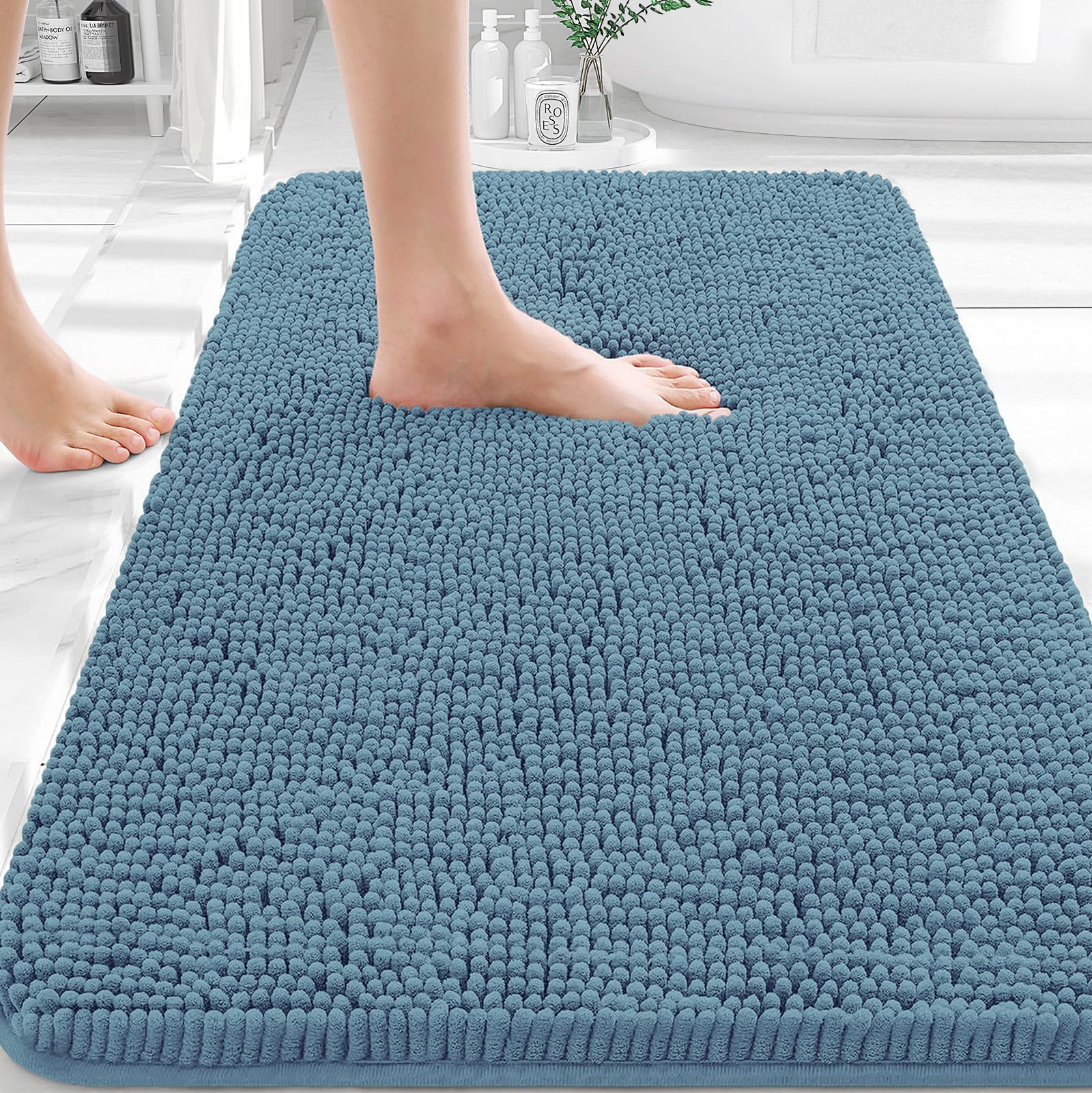 Photo 1 of OLANLY Bathroom Rugs 30x20, Extra Soft Absorbent Chenille Bath Rugs, Rubber Backing Quick Dry, Machine Washable Bath Mats for Bathroom Floor, Tub and Shower, Home Decor Accessories, Airy Blue