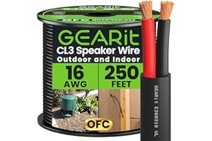 GEARit Outdoor Speaker Wire CL3 Rated, 16 Gauge Speaker Wire, Speaker Cable 250 ft for Outdoor Speakers, Patio, Garden, Backyard Audio, Direct Burial in Ground/in Wall, OFC (Black, 2-Conductors)