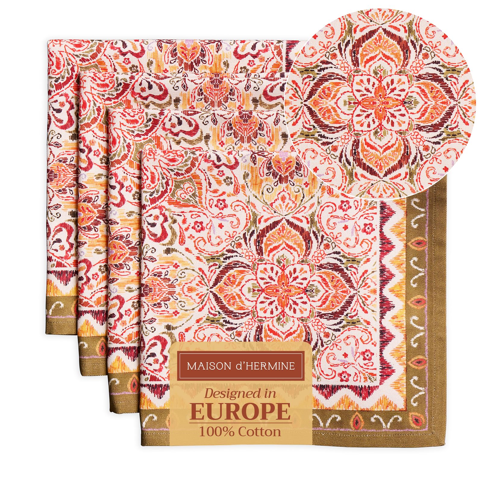 Maison d' Hermine Cloth Napkins Set of 4 100% Cotton for Christmas Decorations Everyday Reusable Square Autumn Napkins Cloth Washable Dinner Party Wedding (Damask, 45 CM x 45 CM)