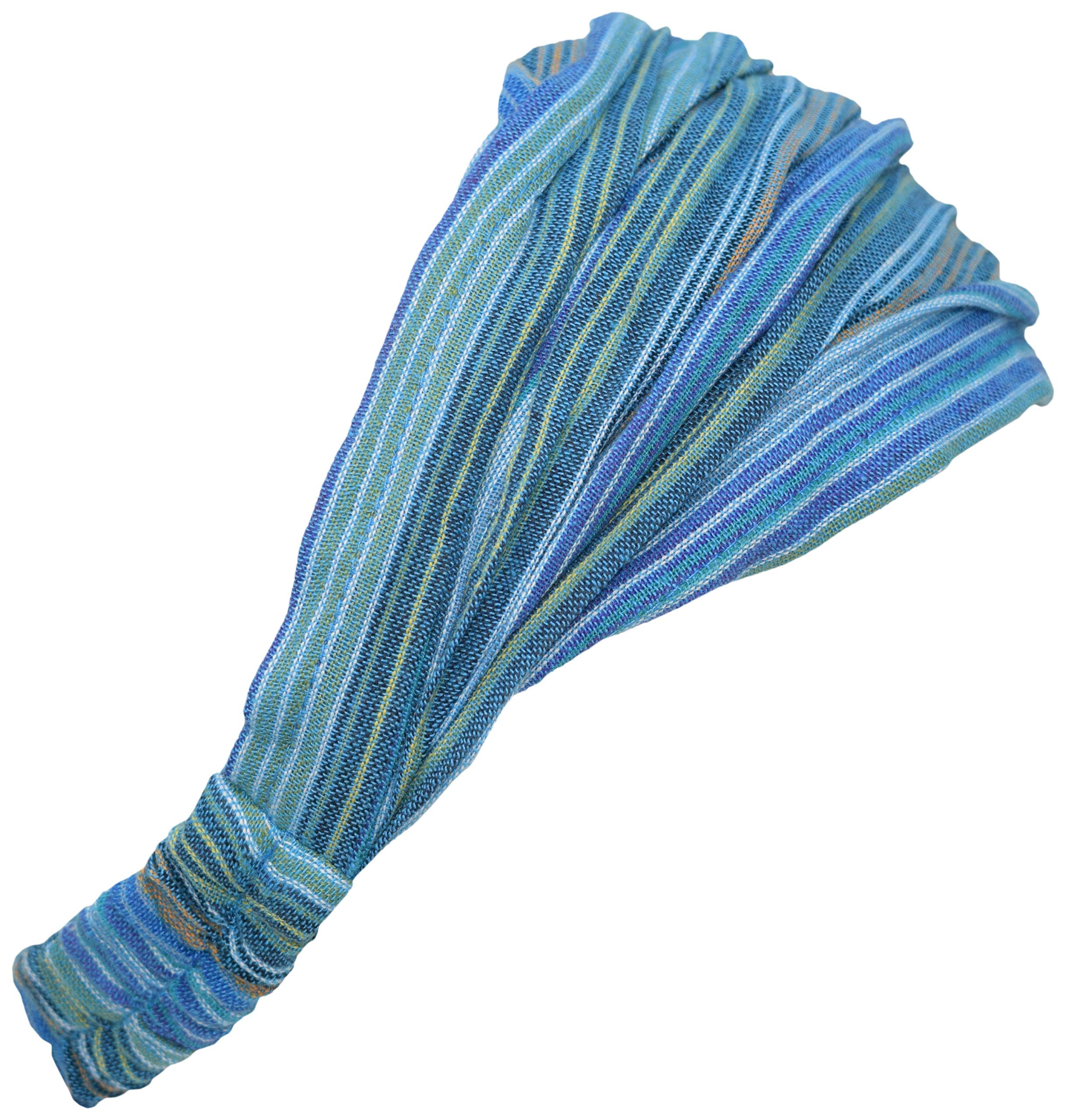 Gheri Cotton Elastic Hippie Bohemian Bandana Headband Striped Turquoise