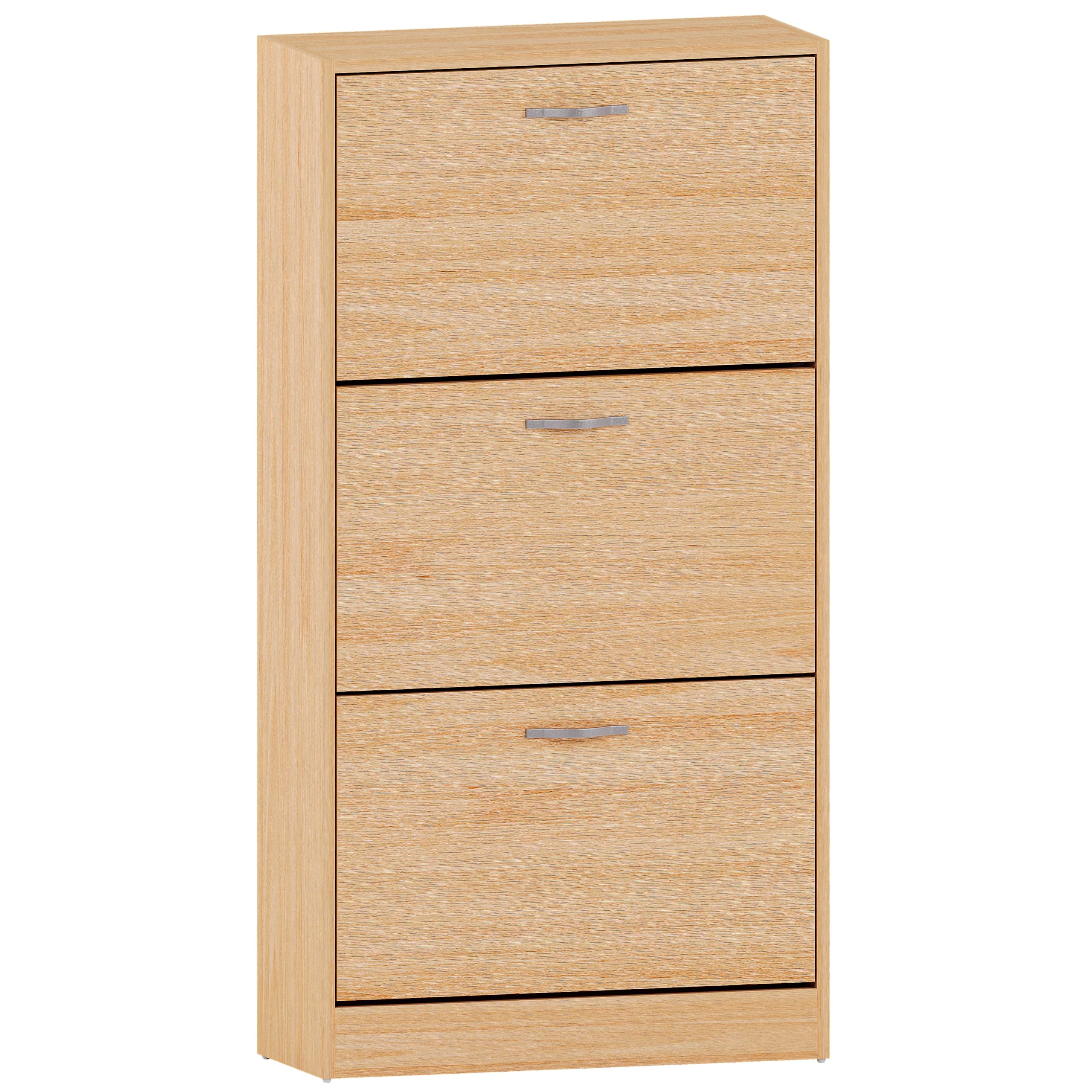 Vida Designs Shoe Cabinet, Wooden Shoe Storage Unit with 3 Pull-Down Drawers, Multifunctional Dust-Proof Space-Saving Slim Cupboard for Hallway or Entryway (Pine)