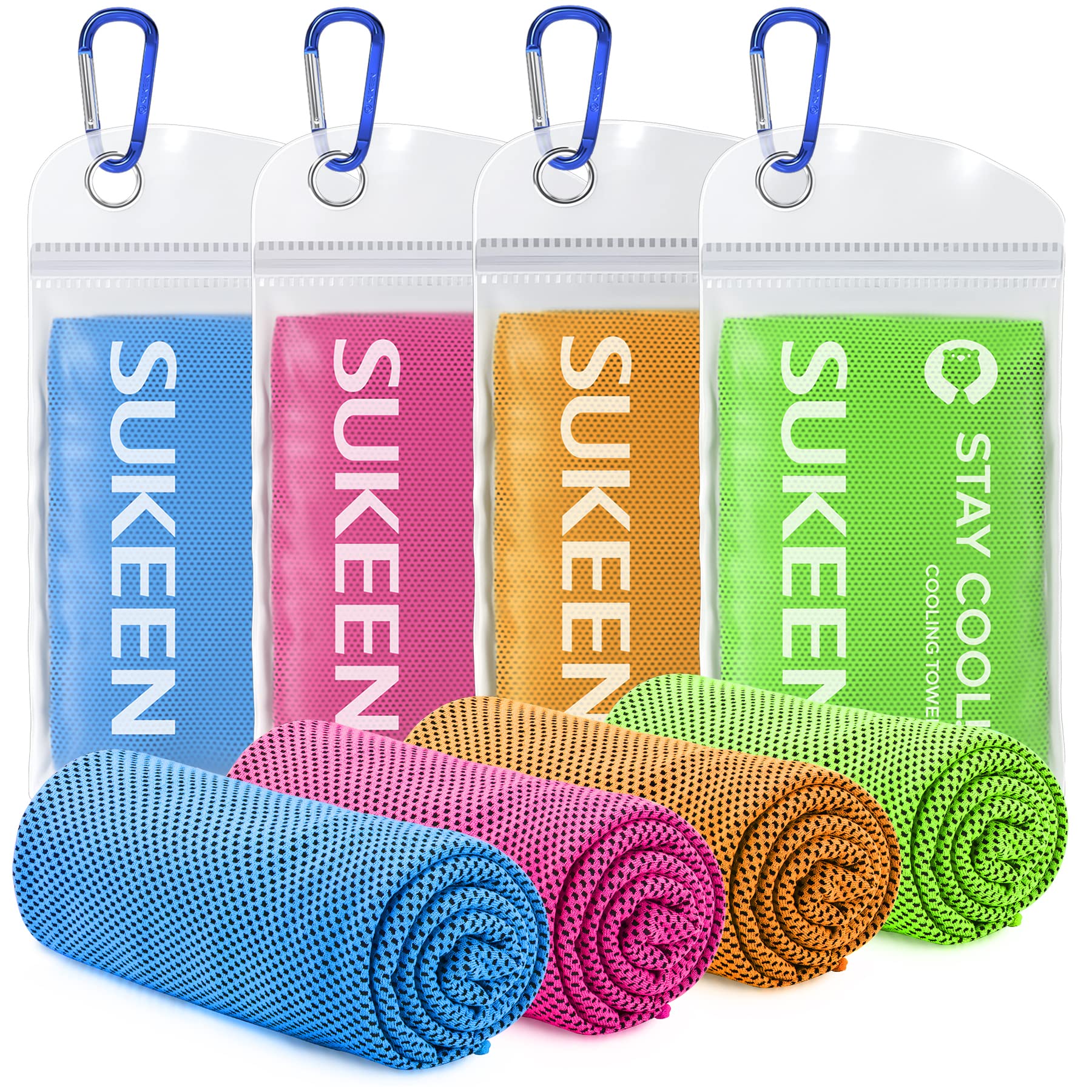 Sukeen Cooling Towel, 4 Pack Cooling Towels for Neck, Soft Breathable Microfibre Sweat Towel, Stay Cool Ice for Gym Workout Yoga Golf Running Camping(40''x12'')