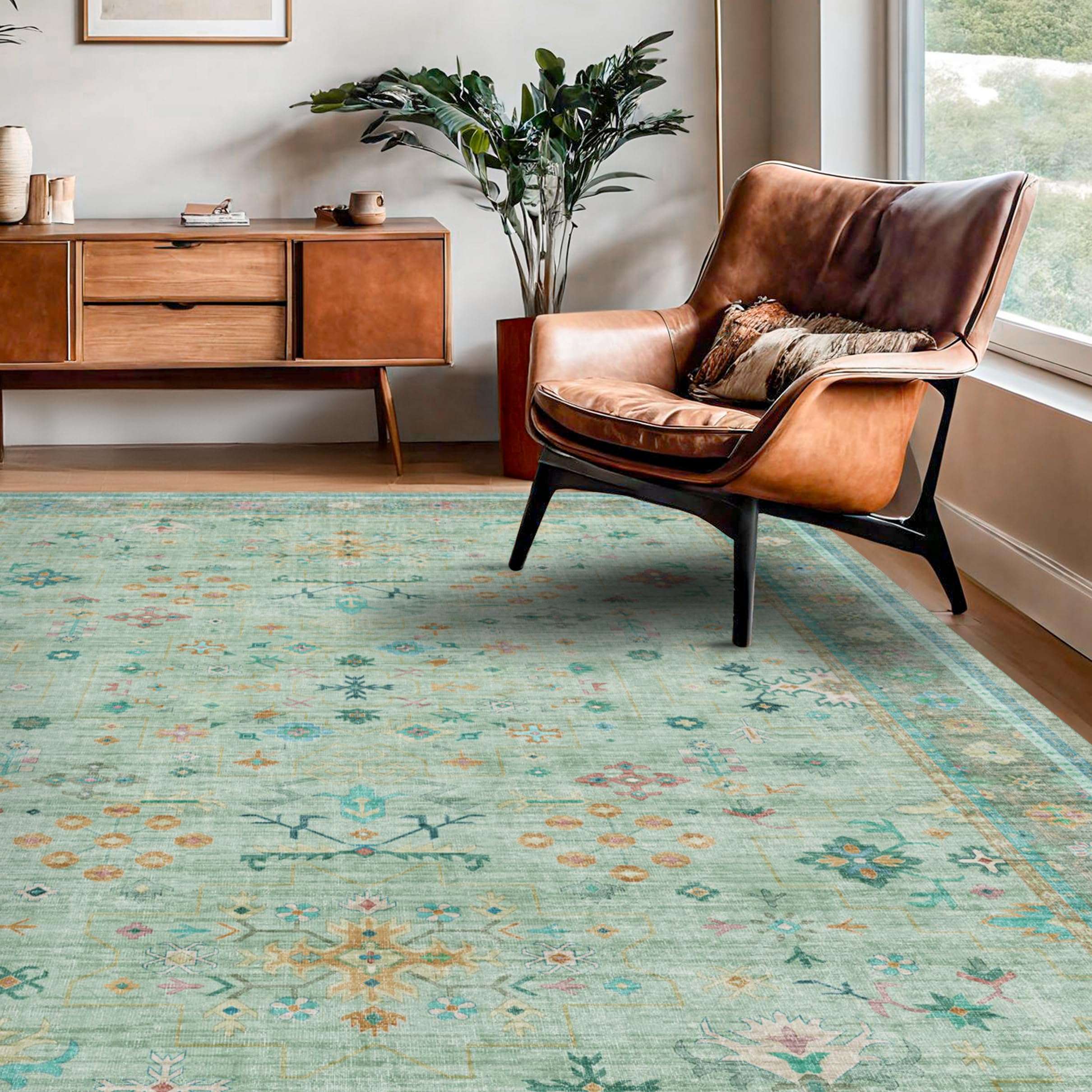Living Room Area Rug - 6x9 Washable Low Pile