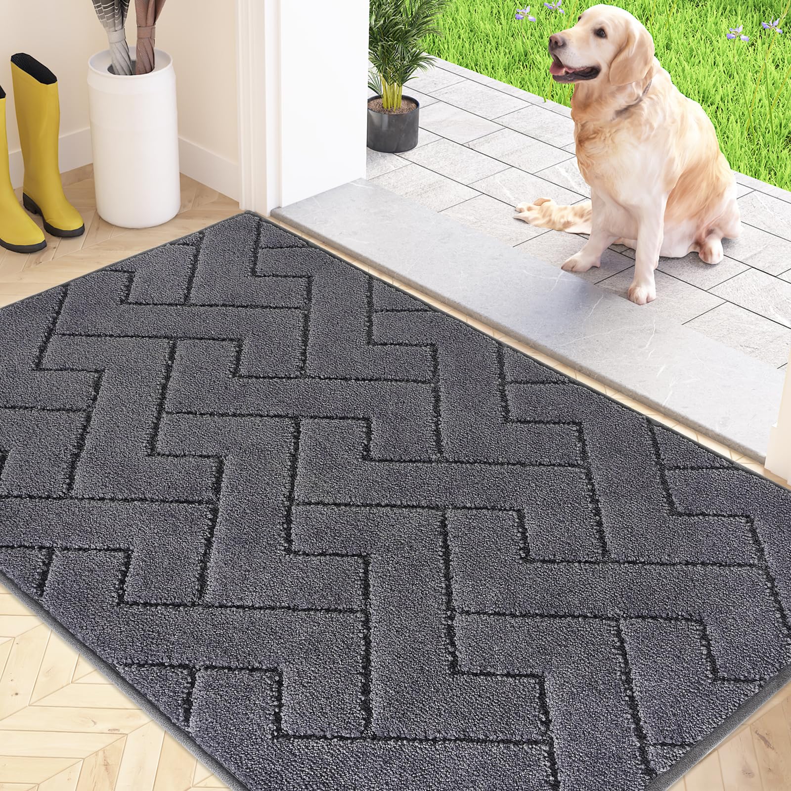 FCSDETAIL Dirt Trapper Indoor Door Mat 80 x 120 cm, Machine Washable Entrance Rug, Super Absorbent Dog Doormat, Non-slip Inside Floor Mat for Entryway, Muddy Shoes & Paws