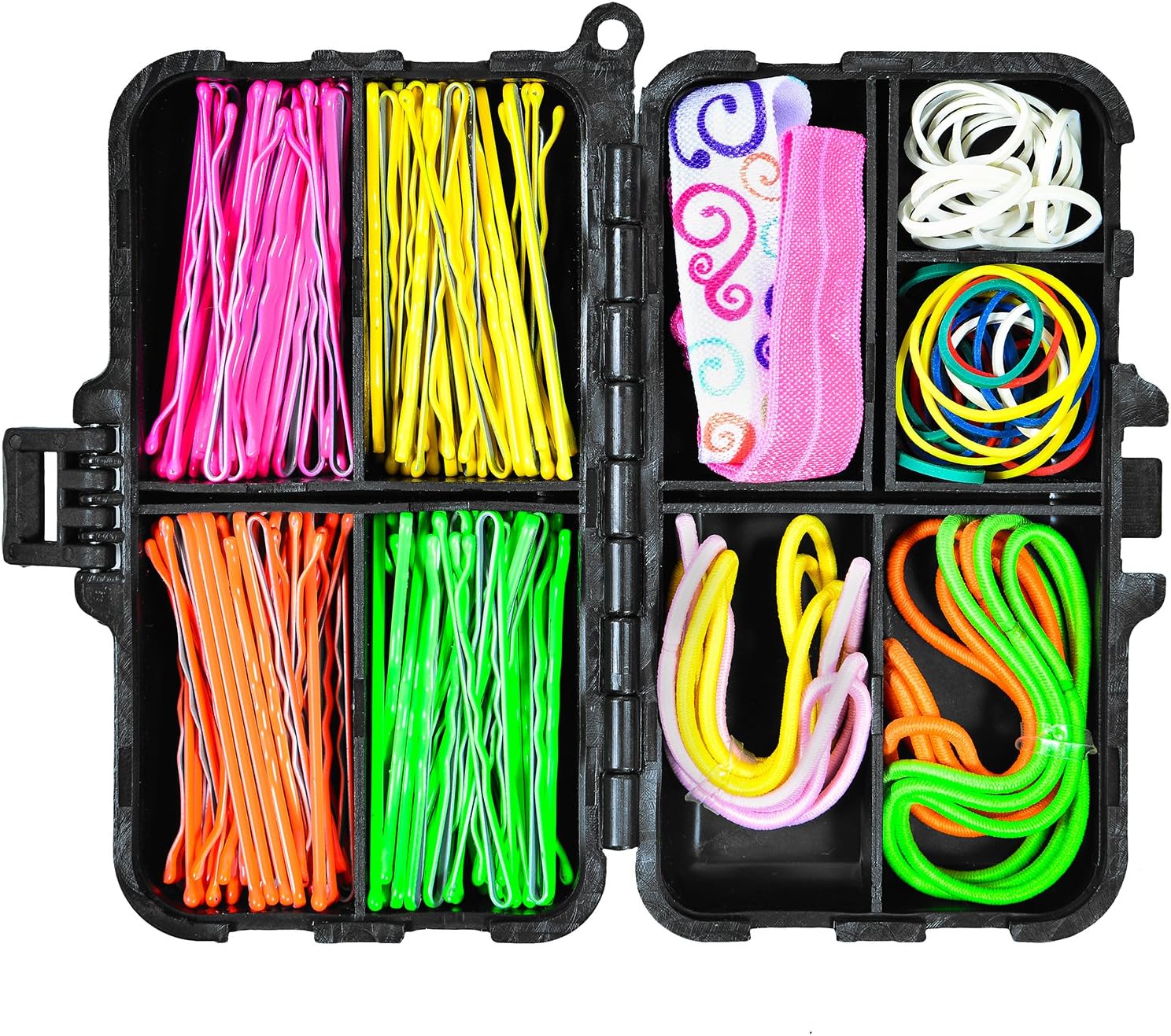 Hair Pin Accessory Kit - Bobby Pins - Hair Ties - Elastics & Ponytail Holders (Rainbow)