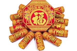 KI Store Chinese New Year Hanging Decorations Large Firecracker Decor Traditional Red Lucky Oriental Pendant Ornaments for Spring Festival Lunar New Year Pack of 1