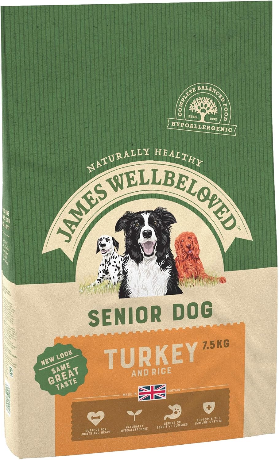 James Wellbeloved Complete Dry Senior Dog Food Turkey and Rice, 7.5 kg
