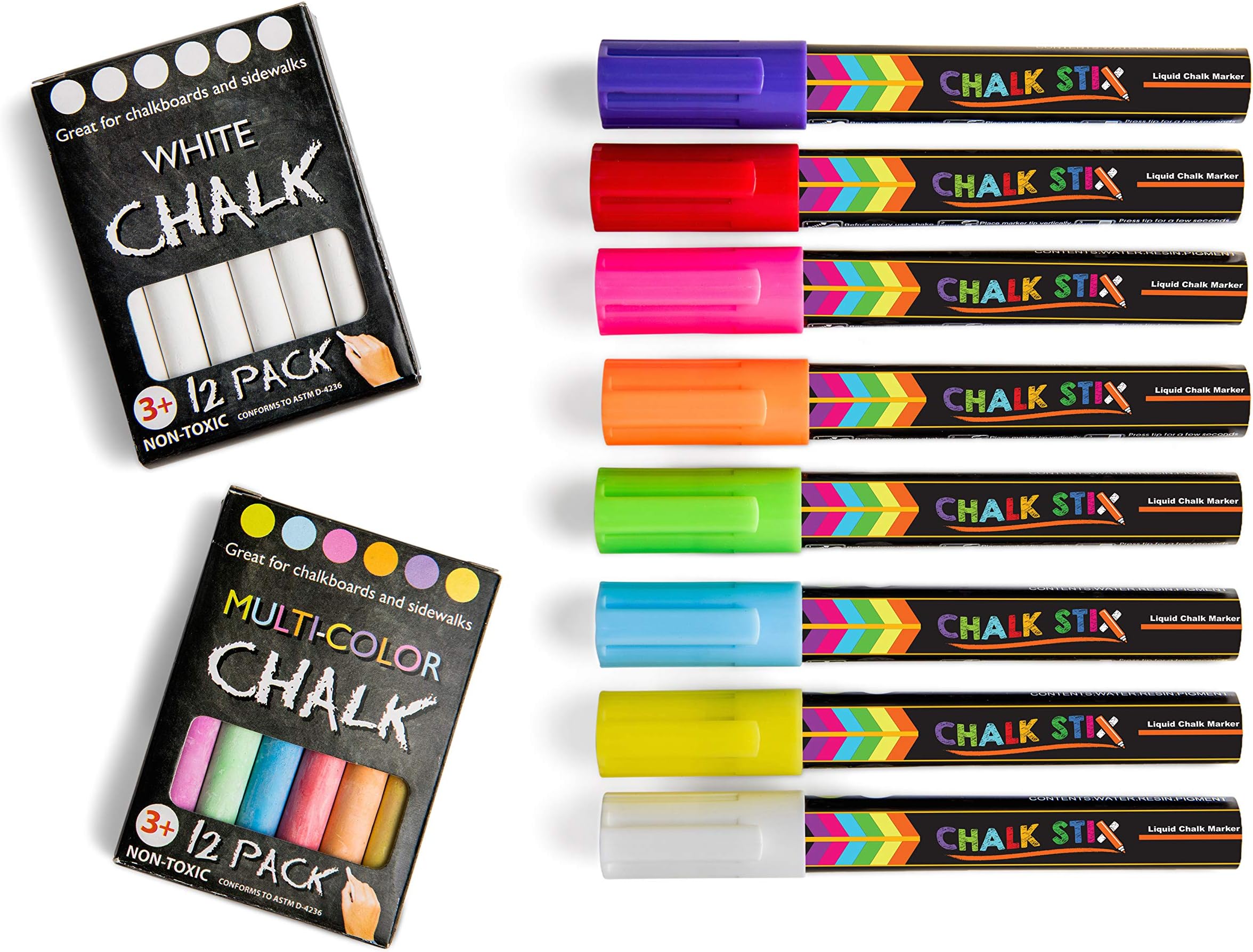 Chalk Markers 8 Neon Liquid Pens and 24 pcs of FREE BONUS Chalk - Reversible Tip, Wet Erase, Washable - Best for Chalkboard Labels, Bistro Glass Window, Non-Porous Surfaces