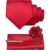 RBOCOTT Plaid Checkered Ties for Men Necktie and Pocket Square with Tie Clip Lapel Pin Set 4PCS