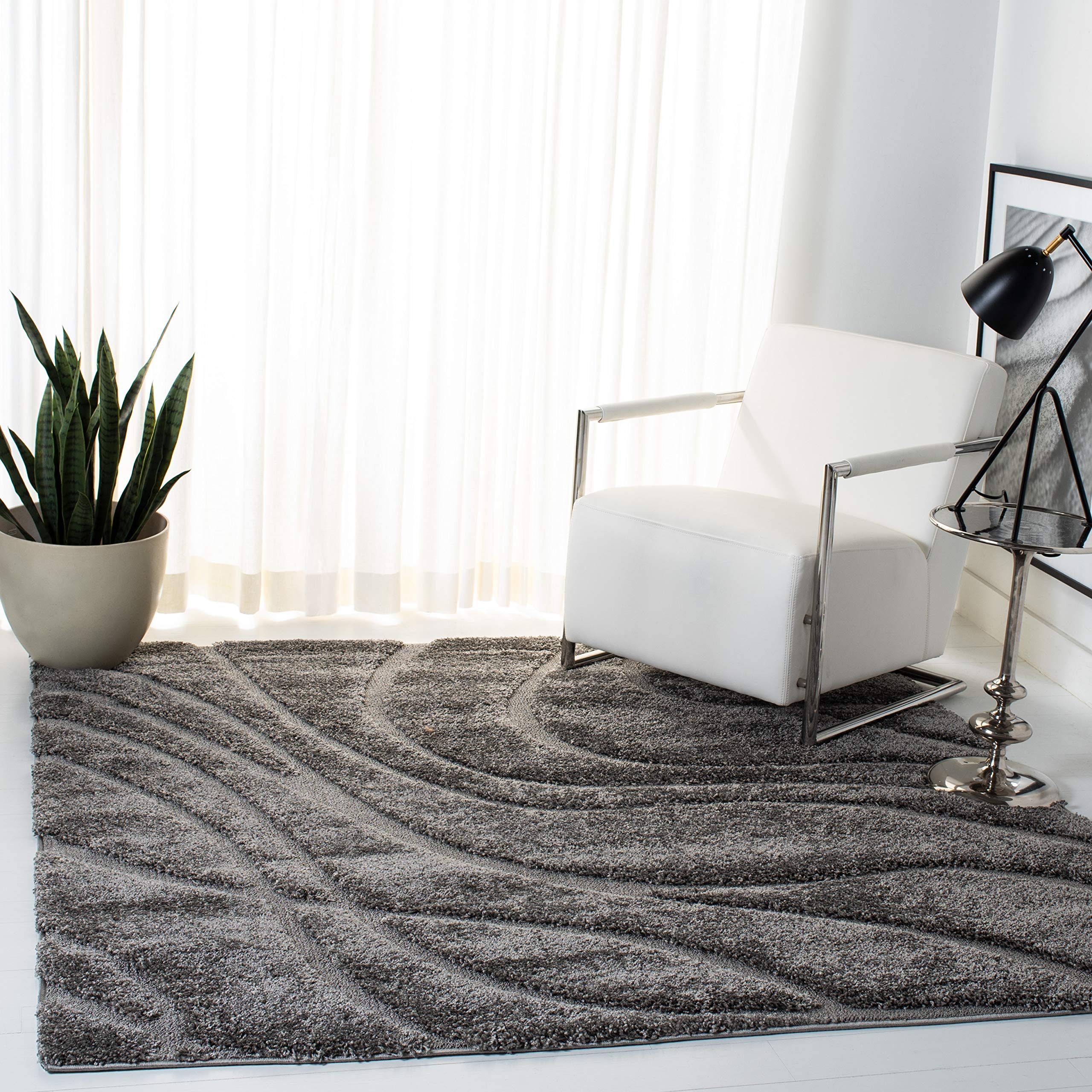 SAFAVIEH Florida Shag Collection Area Rug - 8' Square, Grey & Grey, Non-Shedding & Easy Care, 1.2-inch Thick Ideal for High Traffic Areas in Living Room, Bedroom (SG471-8080) Image