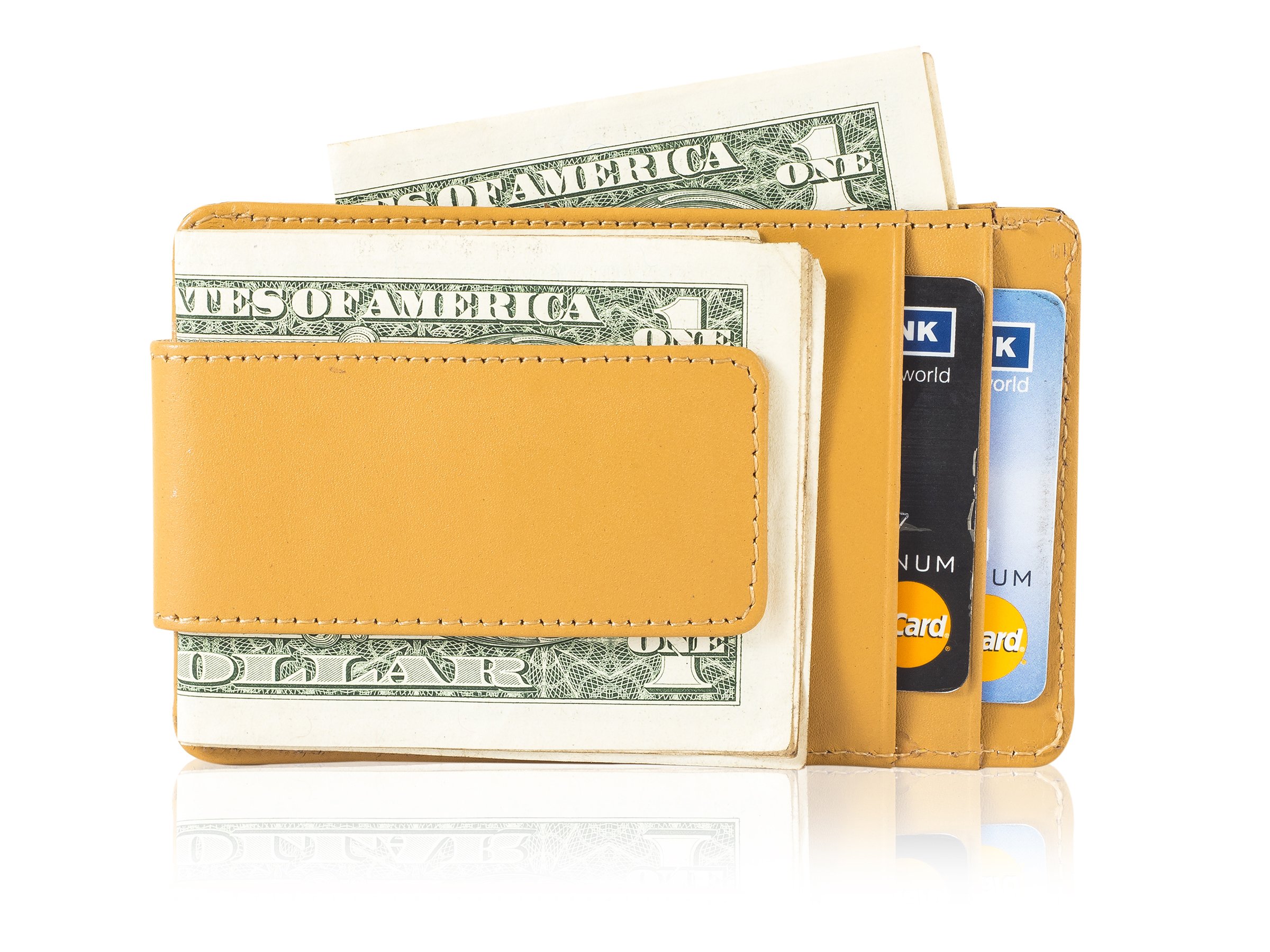 Trendtales Mens Genuine Cowhide Leather RFID Blocking Slim Wallet Magnet Money Clip Card Holder TMC802 BG Beige