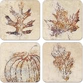 FYSUIMU 4Pcs Fall Leaves Coasters Vintage Autumn Maple Leaf Pumpkin Rustic Drink Coasters Retro Fall Square Ceramic Cup Mats for Thanksgiving Harvest Party Home Office Table Decor