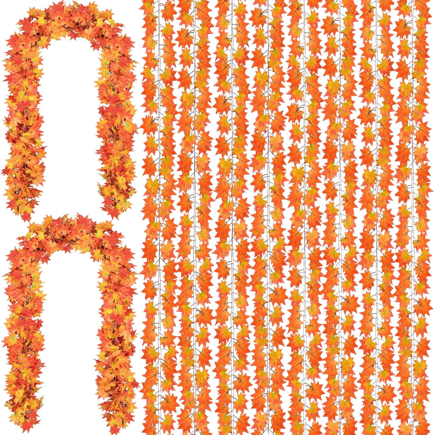 Wreaths, Garlands & Swags - 16 Pack Fall Garland Maple Leaf Garland, 7 Ft/Piece Hanging Vines Garland Artificial Fall Leaves Garland Fall Decorations for Home Fireplace Party Thanksgiving Decor (Orange-Golden)
