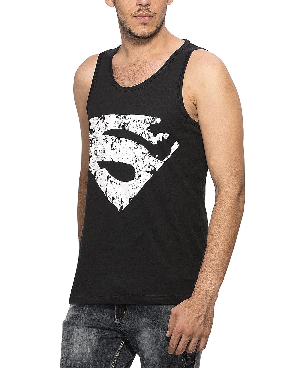 alan jones mens cotton black printed vest