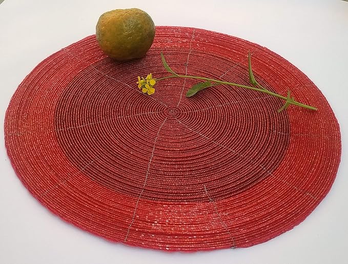 Buy CANVASS™ Decorative 14 Inches Round Handmade Beaded Red Round