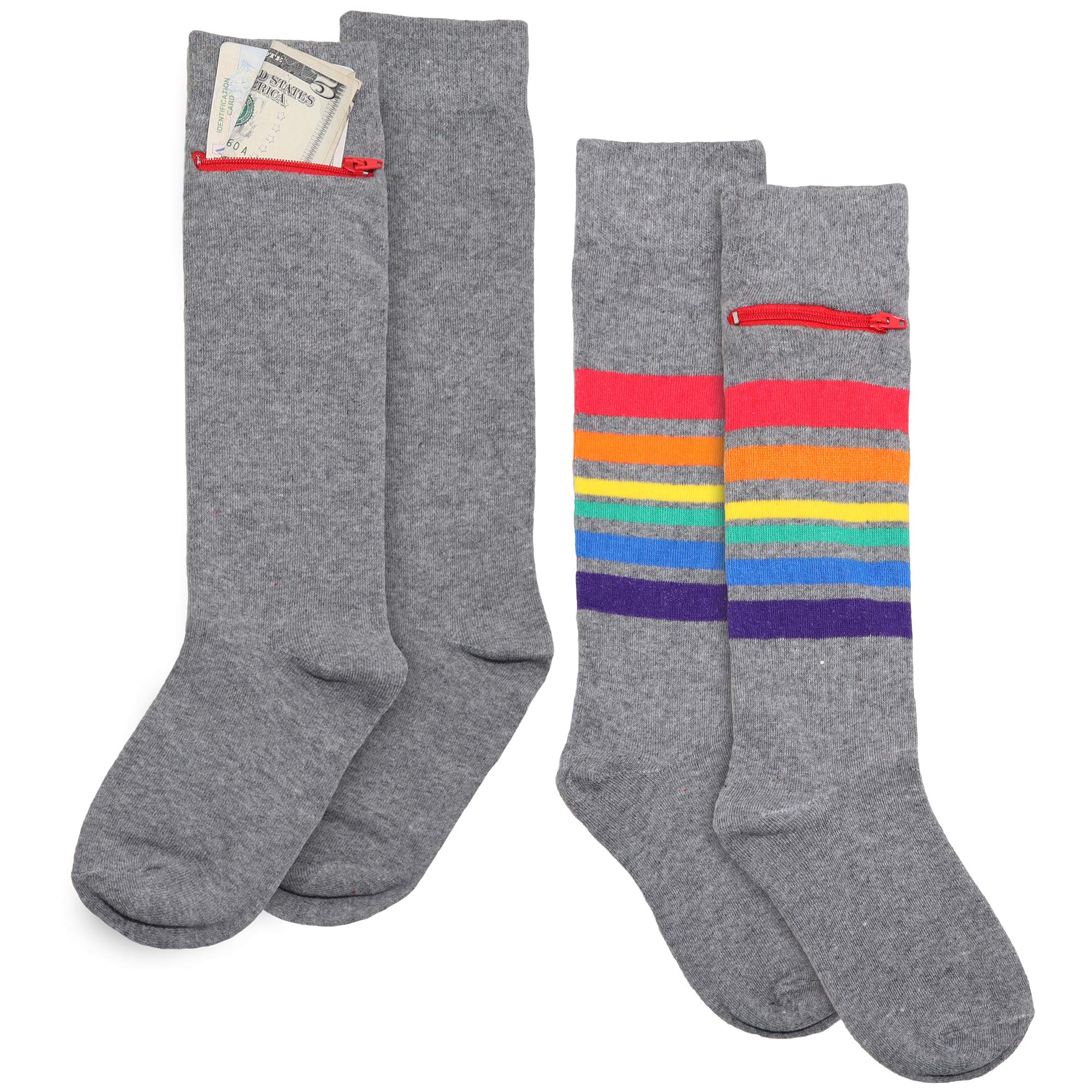 Swan Unisex Adult Crew Socks with Zipper Pocket (2-Pairs)