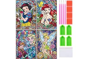 4 Packs Cartoon Princess Diamond Painting Kits Fairy Tales Girls 5D Full Drill Diamond Gem Art Kits DIY Diamond Arts Mosaic K