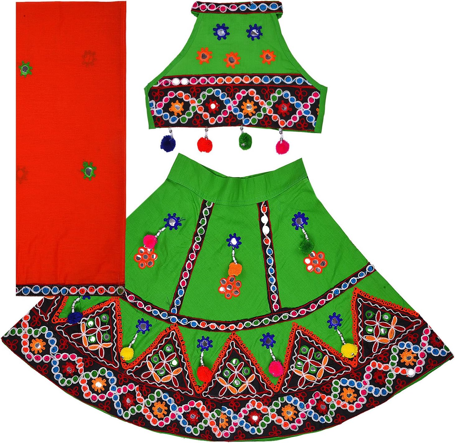 Wish Karo Girl's Cotton Stitched Ghaghra Choli, Leghnga Choli, Chania Choli Dress DN - (gc134)