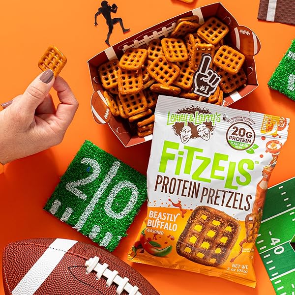 LENNY & LARRY’S FITZELS PROTEIN PRETZELS [BEASTLY BUFFALO] – 8 X 3OZ BAGS OF HIGH PROTEIN SNACKS WITH 20G PLANT BASED PROTEIN – VEGAN SNACK – INCREDIBLY TASTY WITH SALTY CRUNCH
