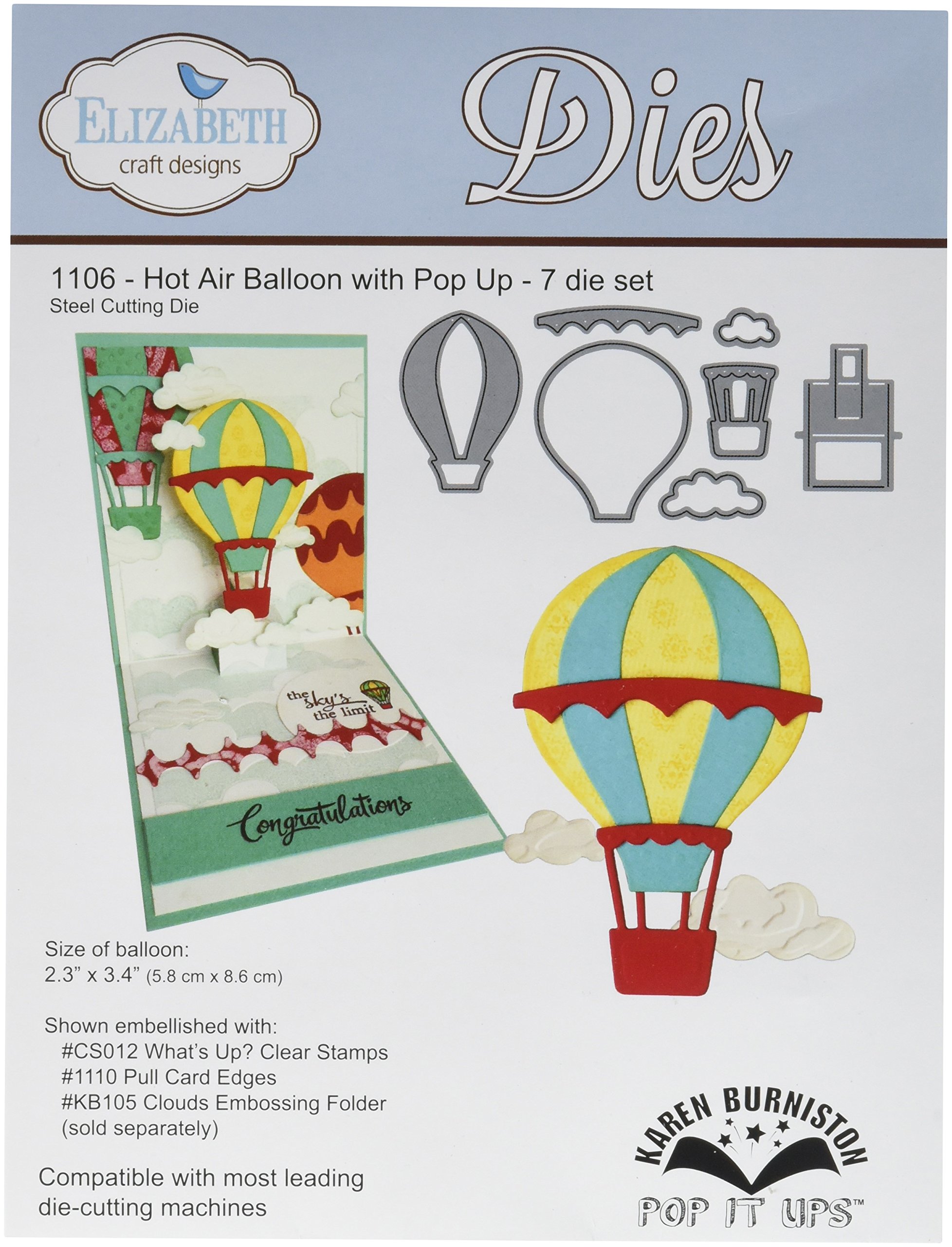Elizabeth Craft Designs Pop It Up Metal Dies By Karen Burniston Hot Air Balloon, 2. 3-inch x 3.4-inch — image 1