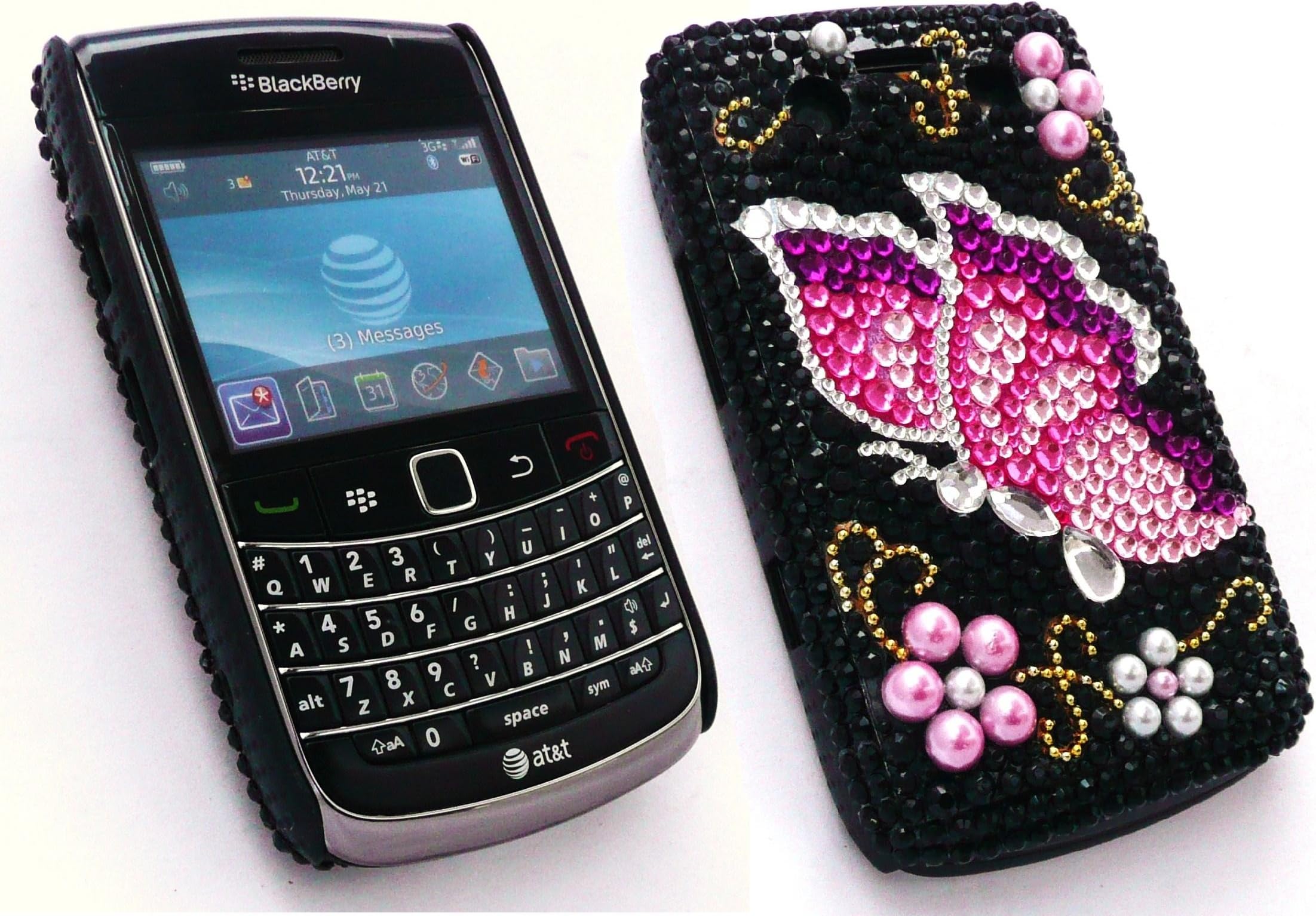 EMARTBUY BLACKBERRY 9700 AND 9780 BOLD DIAMANTE HARD BACK COVER BLACK BUTTERFLY + SCREEN PROTECTOR
