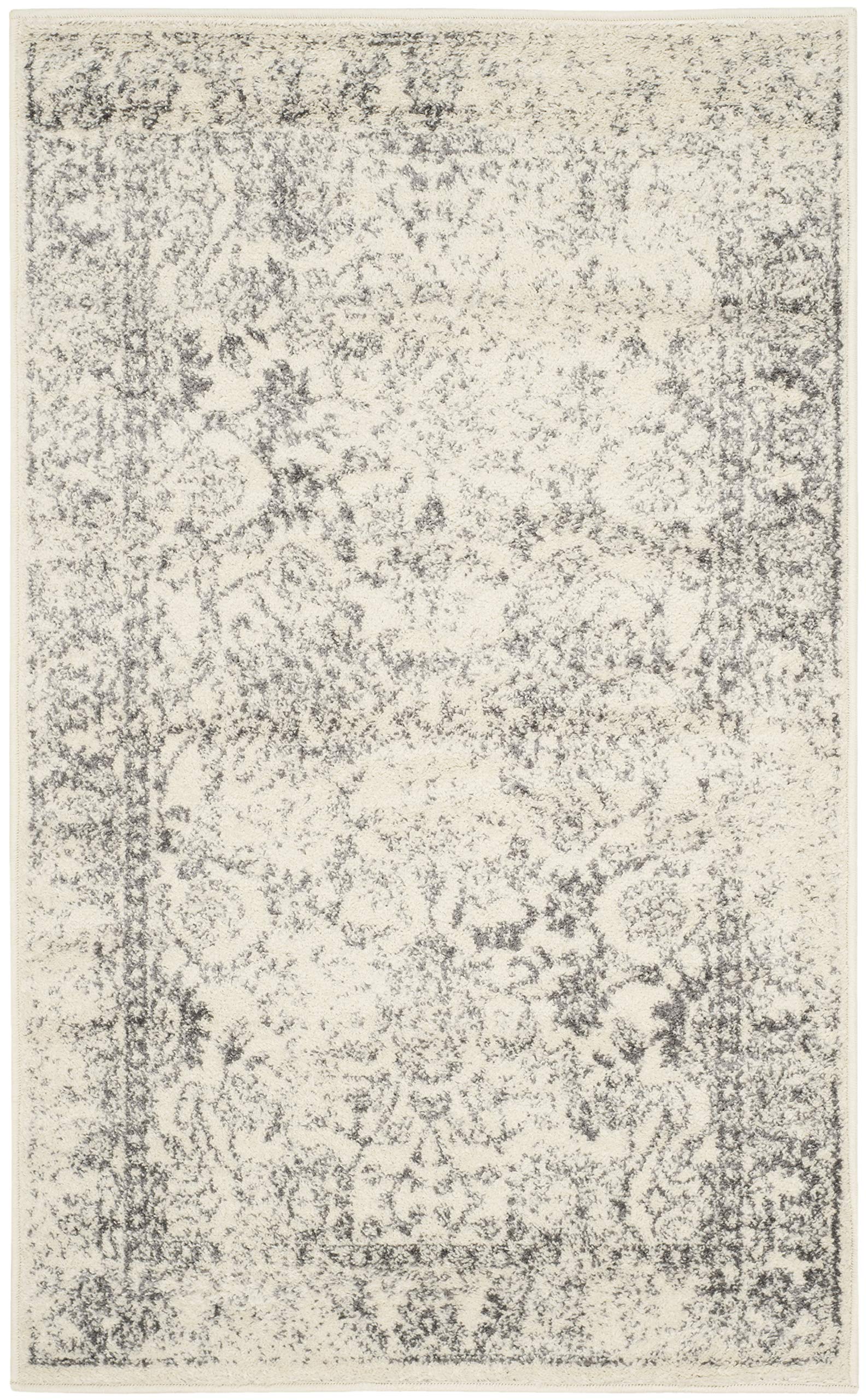 Safavieh Distressed Vintage Indoor Woven Rectangle Area Rug, Adirondack Collection, ADR109, in Ivory / Silver, 91 X 152 cm for Living Room, Bedroom or Any Indoor Space