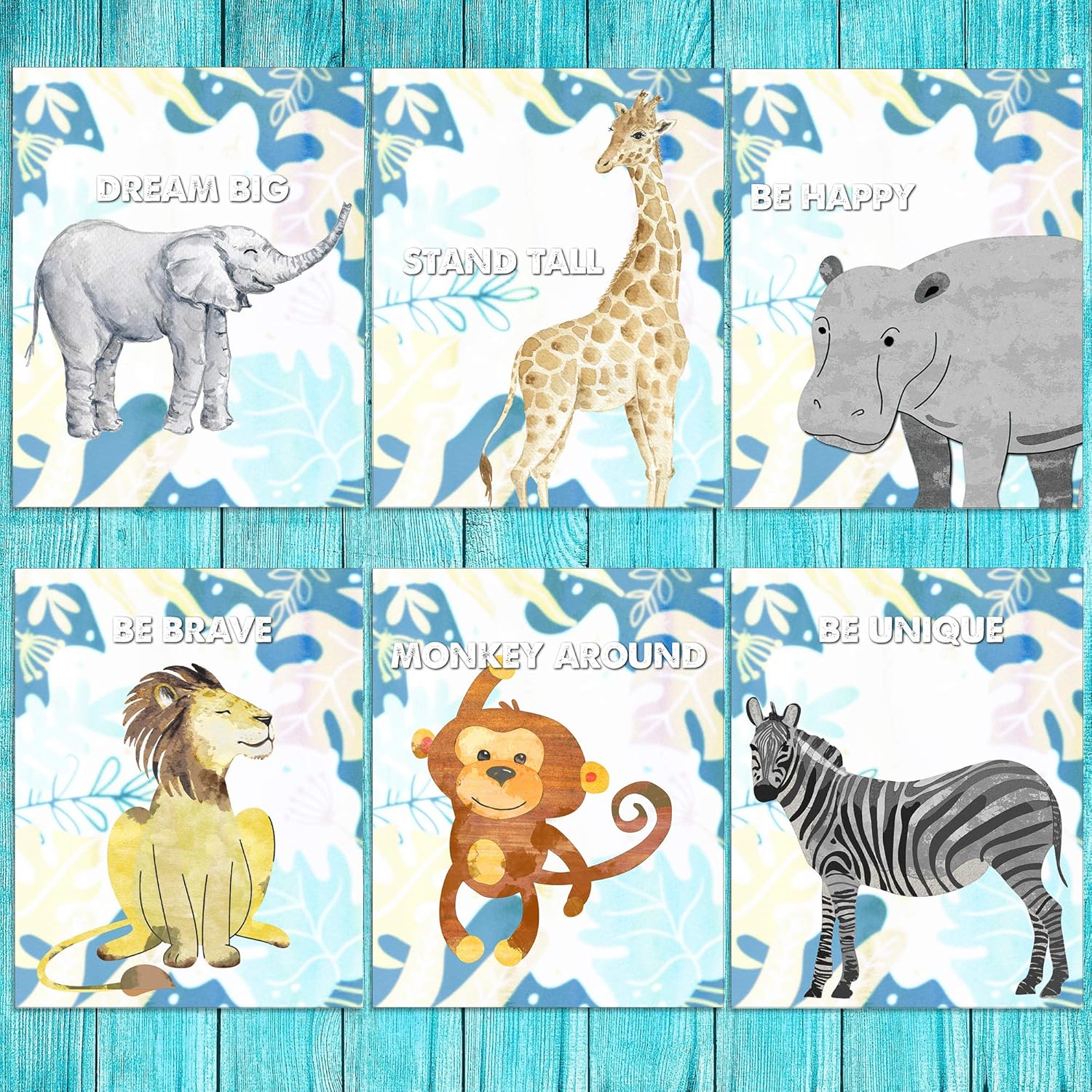 Jungle Animals Baby Nursery Decor, Baby Room Decor, Playroom Wall Art Decor Prints, Boys & Girls Room, Kids Bedroom Art. Set of 6 8x10in. (Jungle Animals 2)