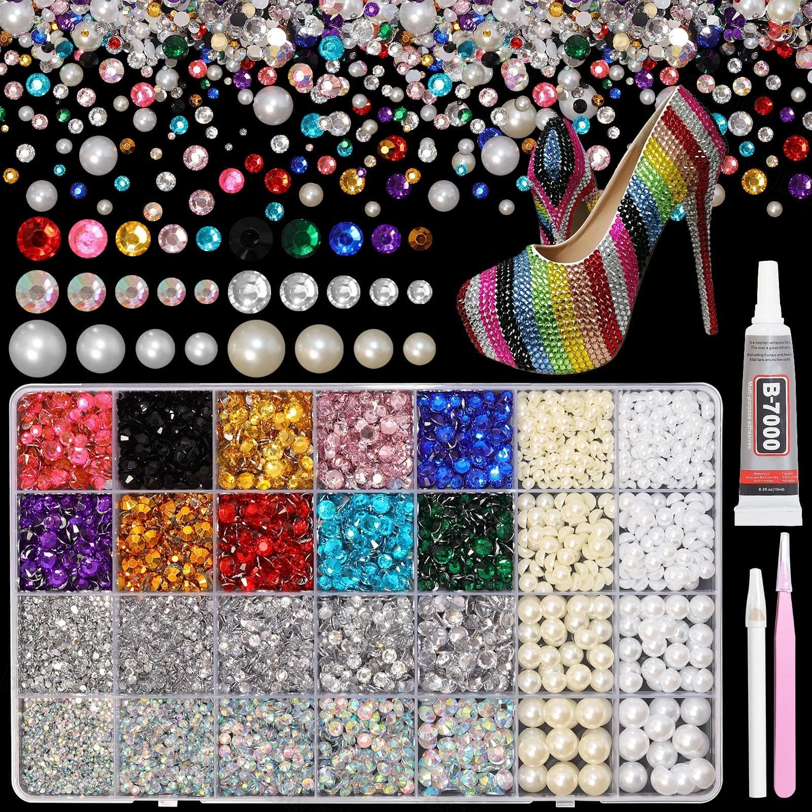 Photo 1 of 14000Pcs Colorful Flatback Rhinestones and Pearls for Bedazzling Kit, 2-6mm Resin Gems Bedazzling Rhinestone, 4-10mm Flatback Pearls Gems Rhinestones for Crafting DIY Face Makeup