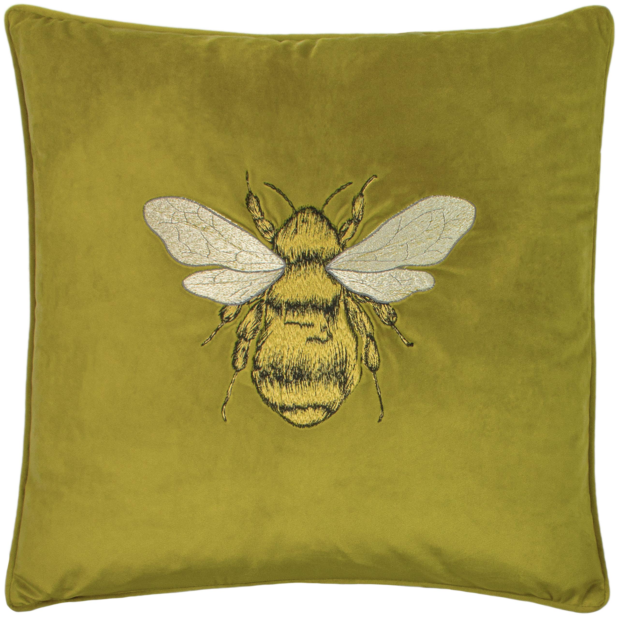 Paoletti Hortus Cushion Cover – Bee Embroidered, Luxurious Velvet Accent, Square Cushion Cover (Green Olive – 50x50 cm)