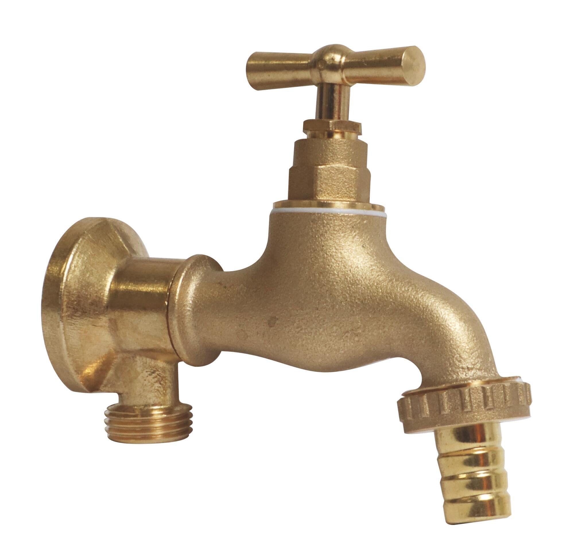 SOMATHERM FOR YOU - Kit with adjustable hose valve with 15/21-20/27 spindle + wall bracket made of untreated brass - male thread 1/2" (15/21), output 3/4" (20/27), wall bracket without nut