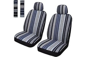 Pariitadin Baja Saddle Blanket Car Seat Covers Front Set with Seat Belt Pads, Washable Breathable Striped Woven Cloth Seat Covers for Cars, Universal Fit Most Cars, Airbag Compatible, Blue